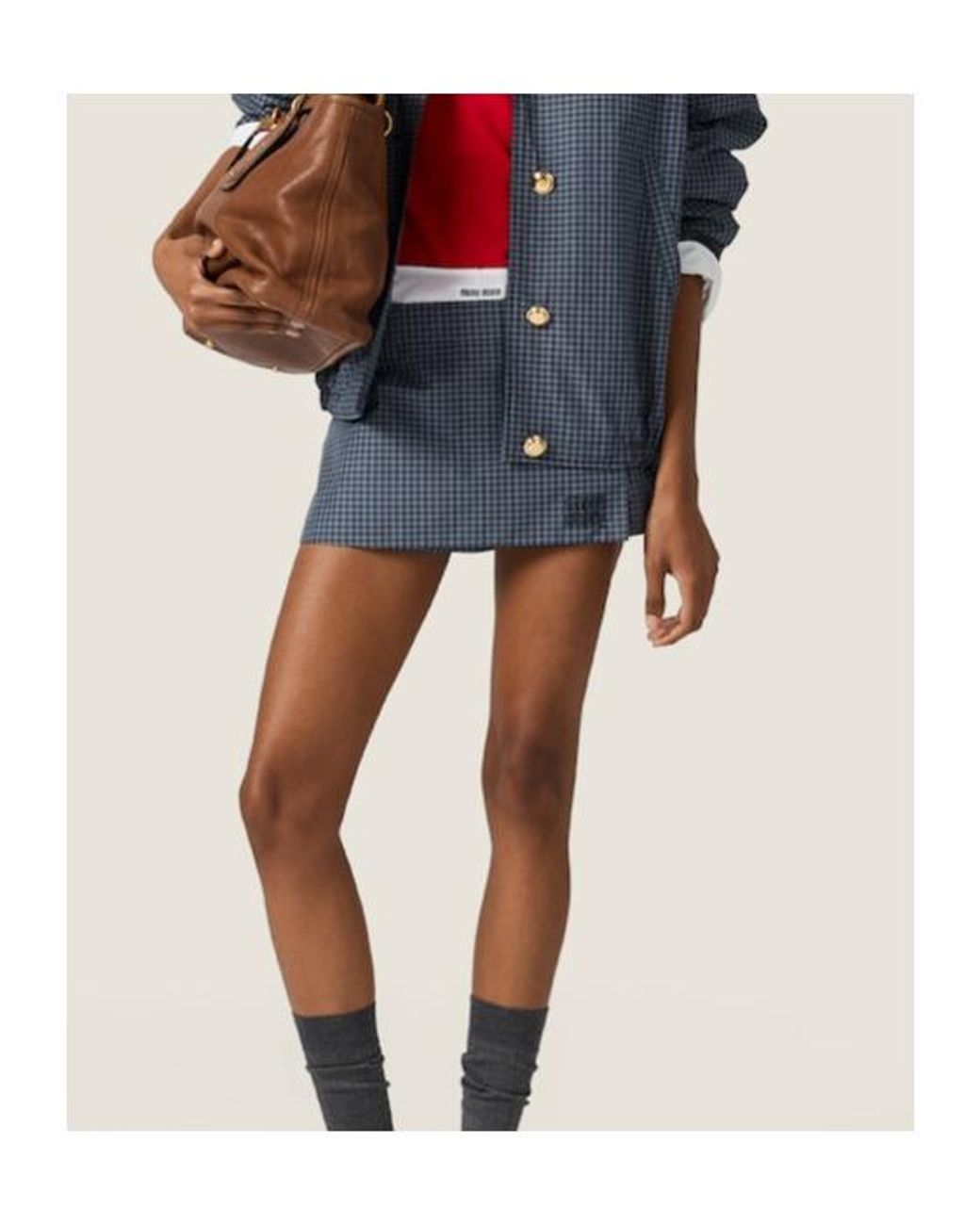 Miu Miu Blue Check-Pattern Skorts