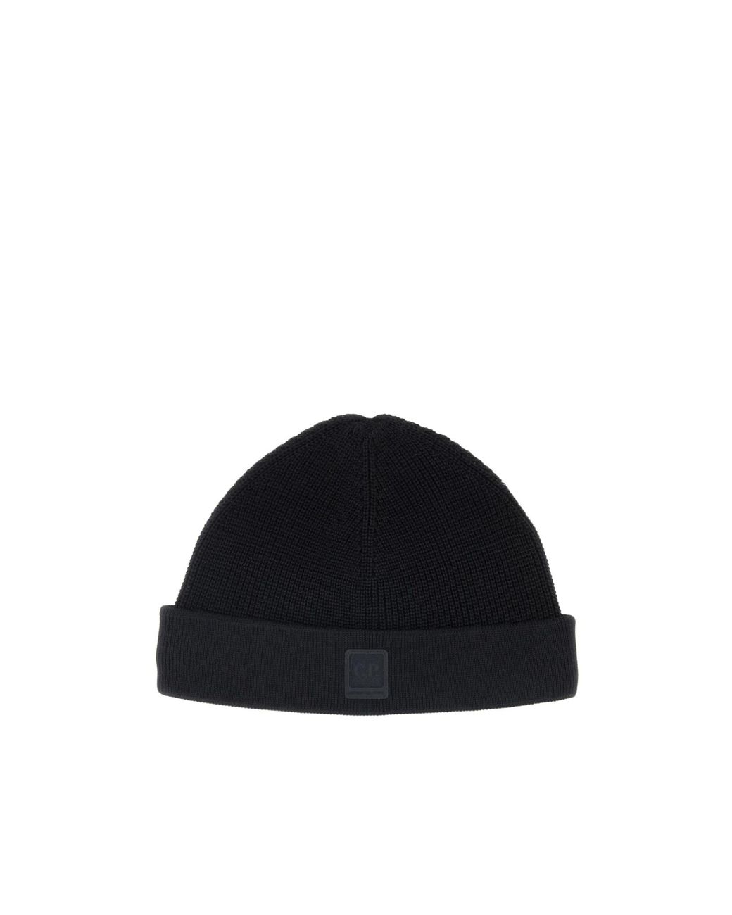 C P Company Black Metropolis Series Logo Beanie Hat for men