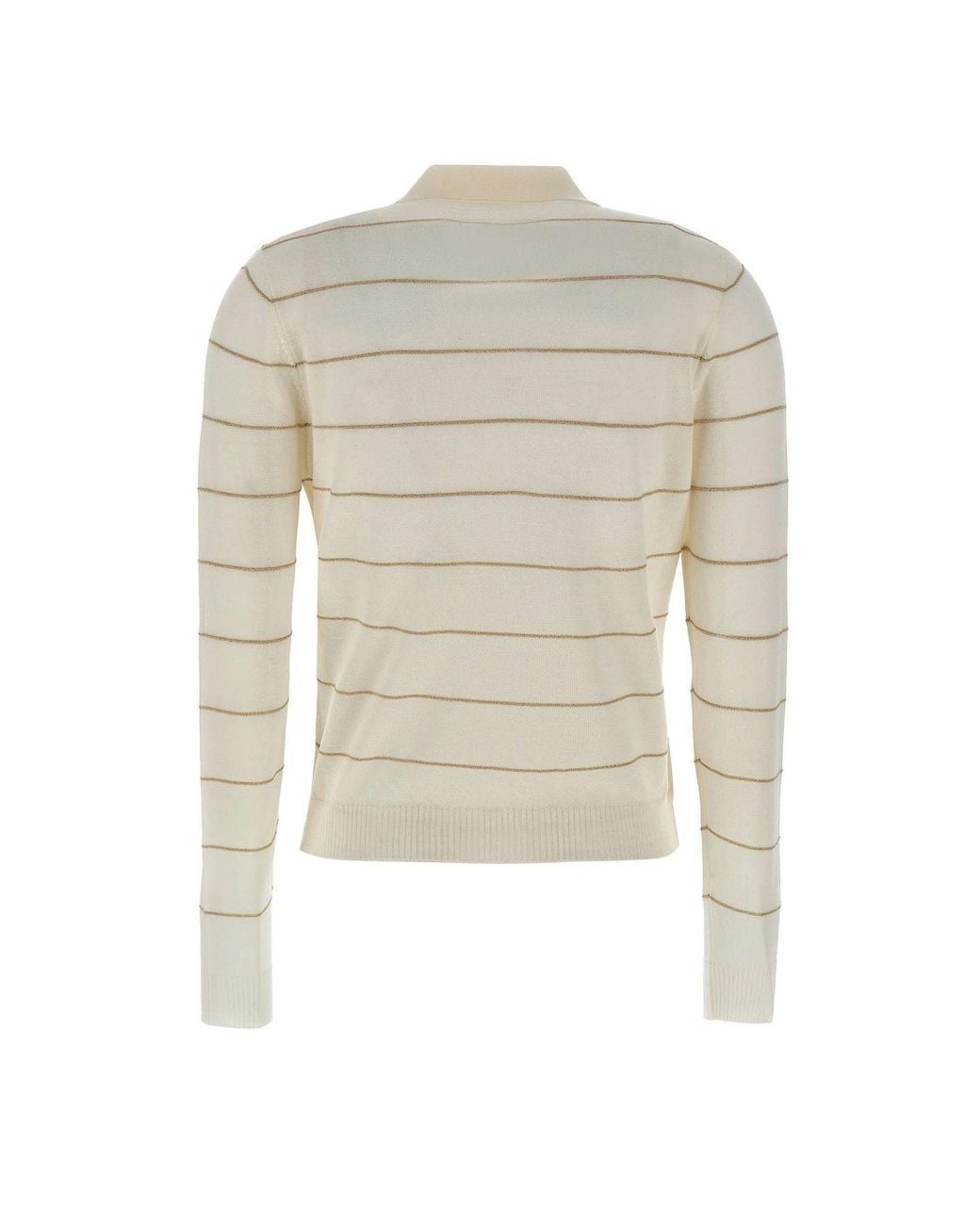 Eleventy White Striped Polo Knitted Top