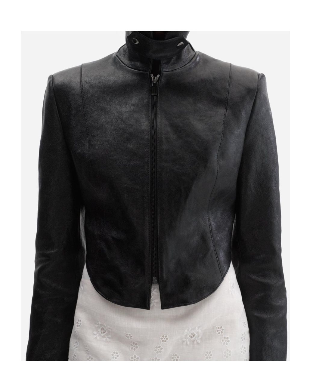 Magda Butrym Black Curved Hem Leather Jacket