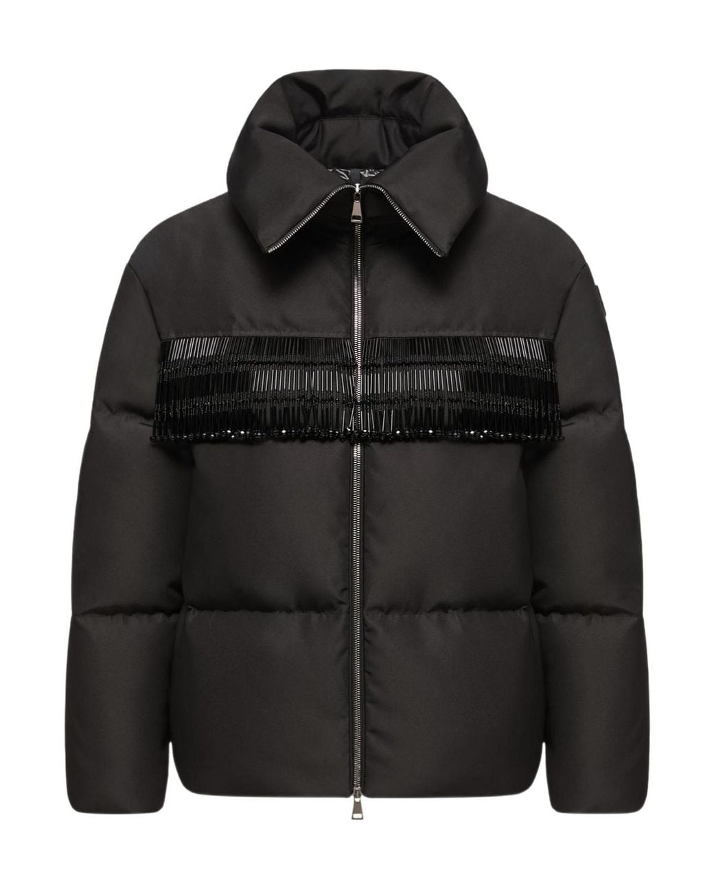 Moncler Black Manchot Beaded-Trim Mid-Length Down Jacket