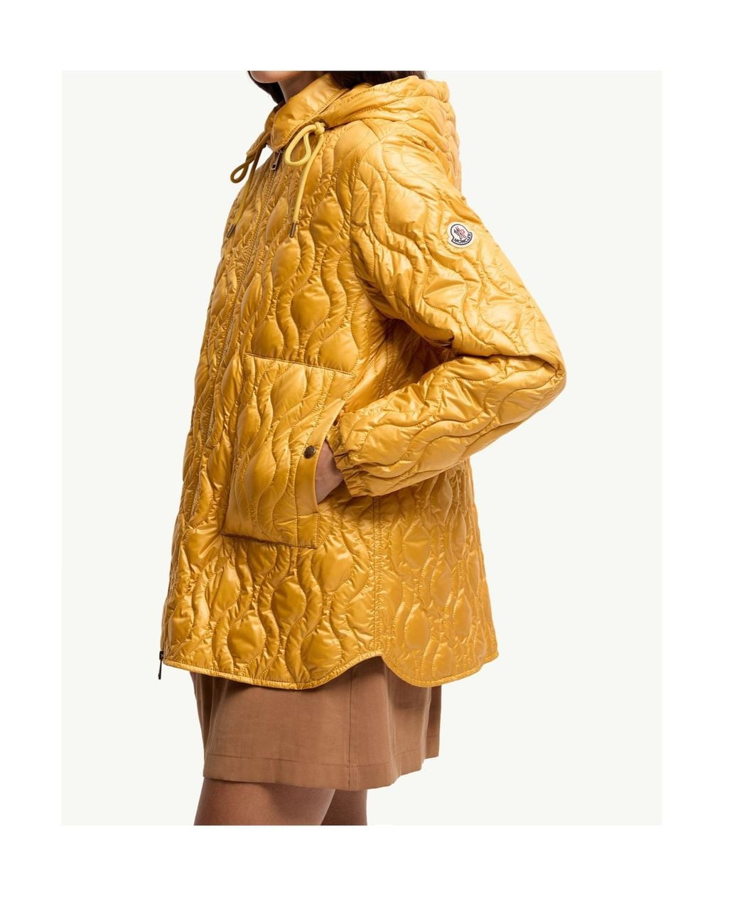 Moncler Yellow Balette Geometric Quilted Mid-Length Down Jacket