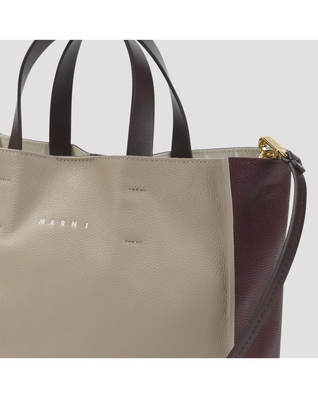 Marni Brown Logo Detailed Top Handle Bag