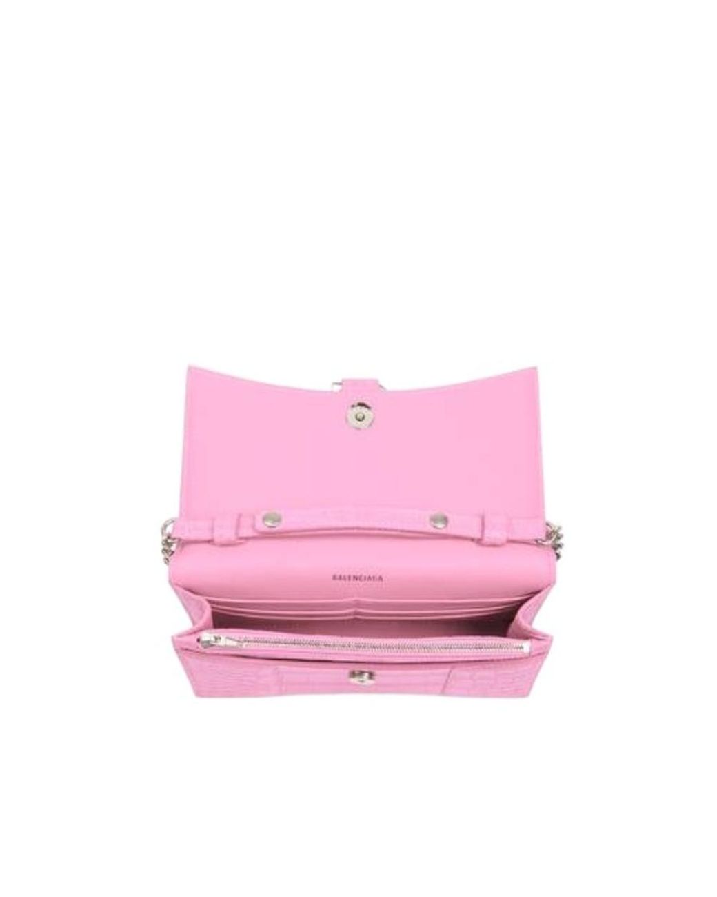 Balenciaga Pink Hourglass Wallet With Chain Crocodile Embossed