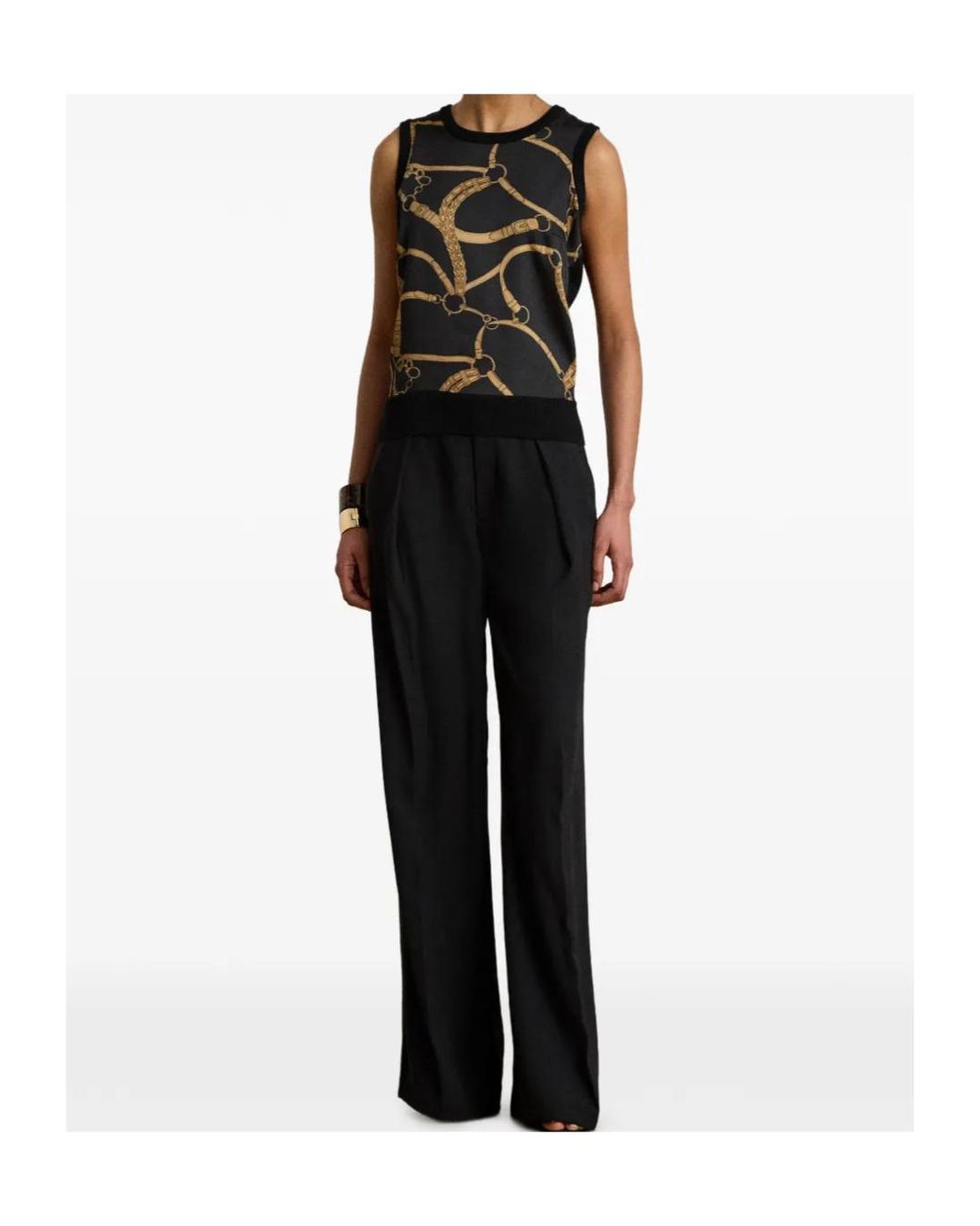 Ralph Lauren Black Belting-Print Sleeveless Top