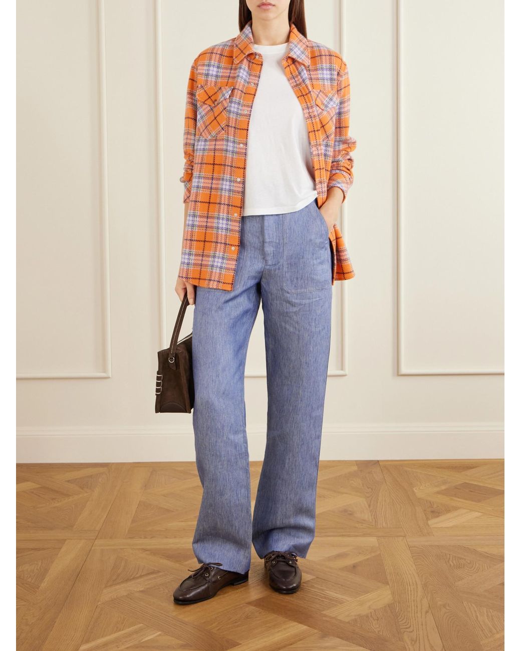God's True Cashmere Orange Midnight Sun Checked Cashmere Shirt