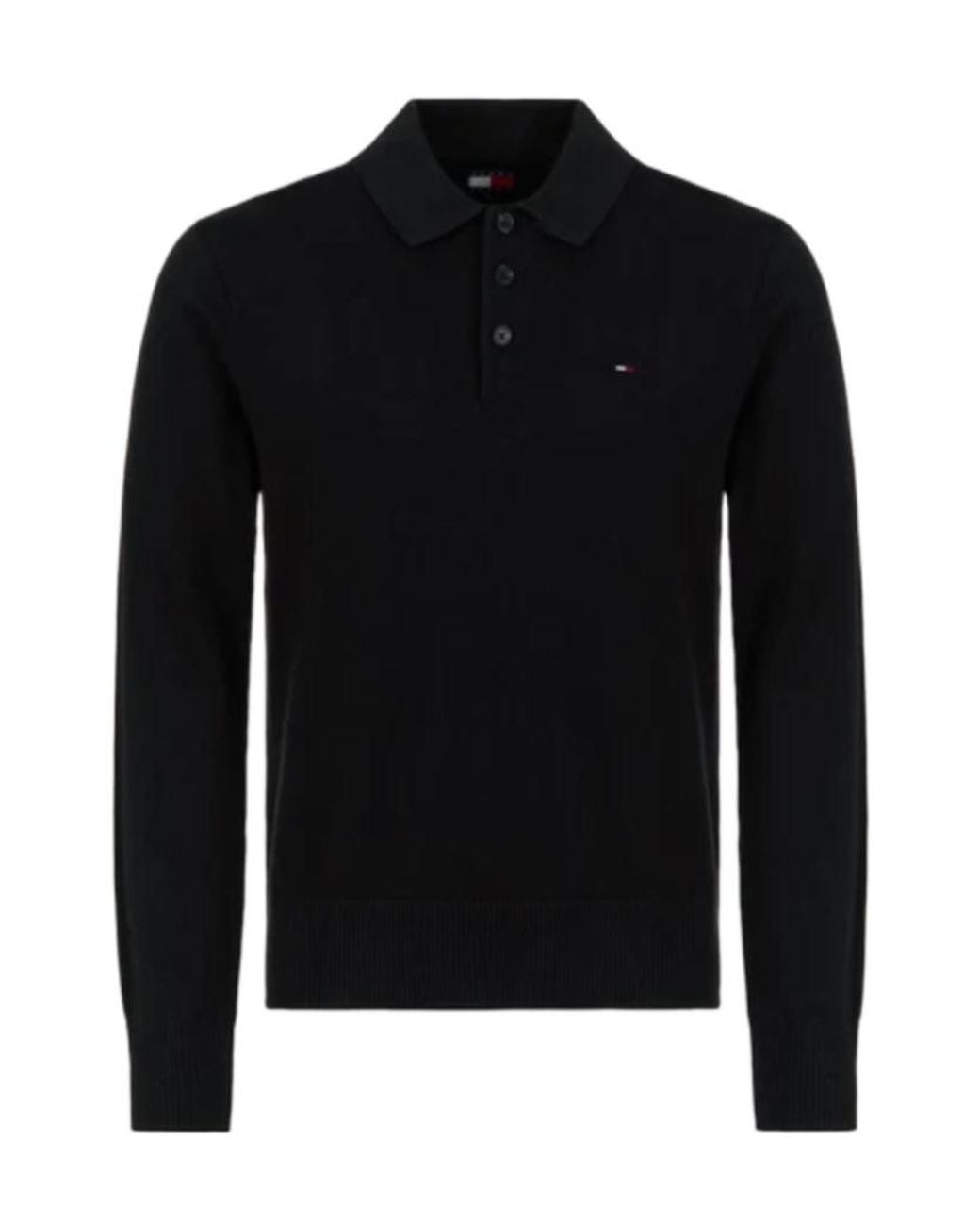 Tommy Hilfiger Black Long-Sleeved Polo Shirt for men