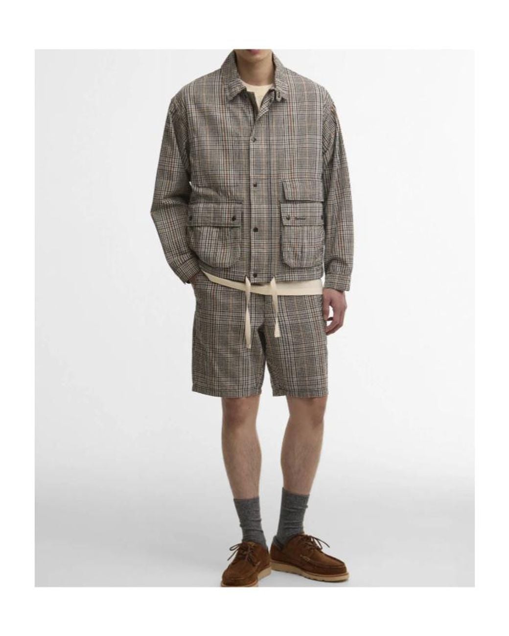 Barbour Gray Plaid-Pattern Drawstring-Hem Coat for men