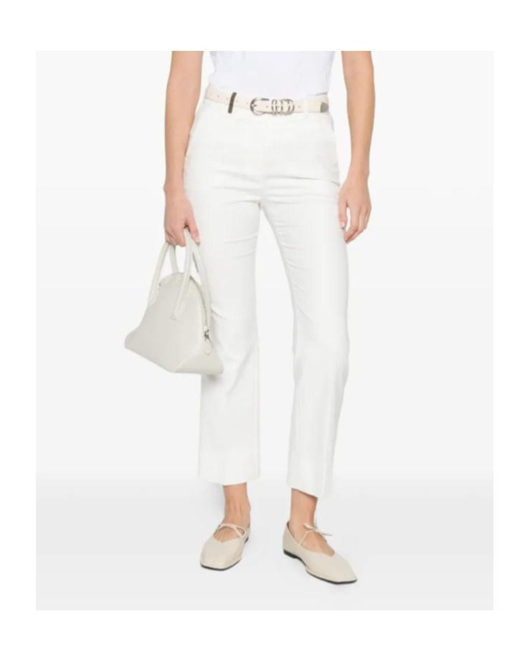 Peserico White Cotton Slim-Fit Pants