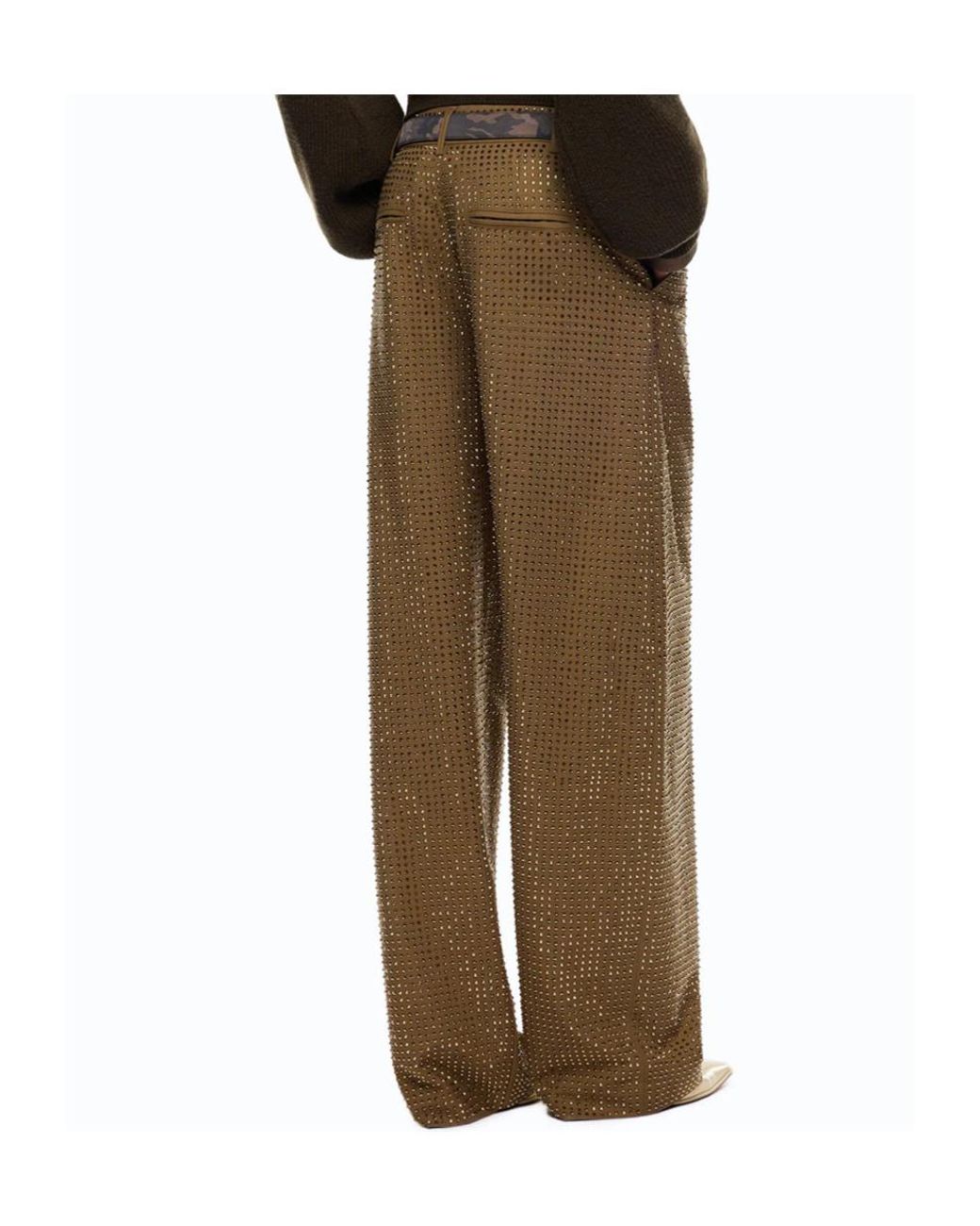 Pinko Natural Rhinestone-Embellished Tailored Trousers