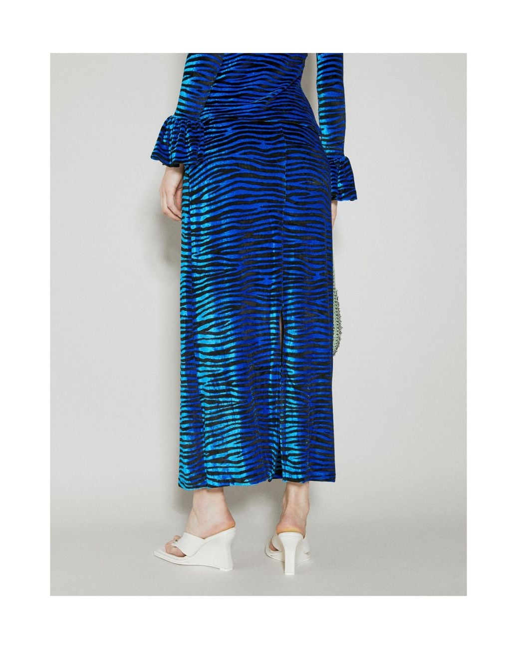 Rabanne Blue Velvet Zebra Print Skirt
