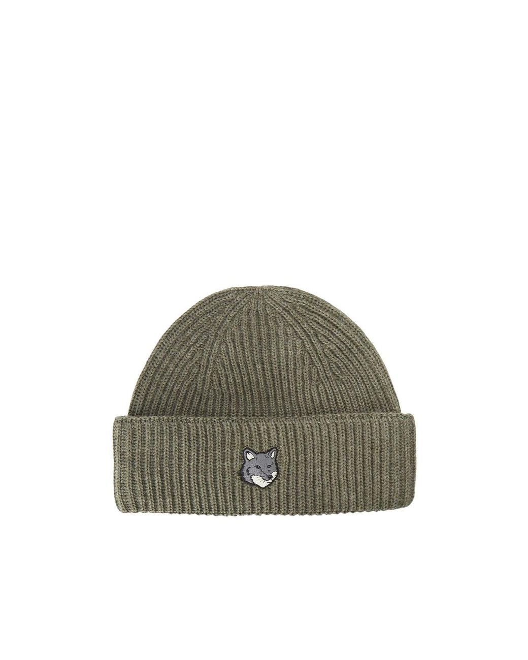Maison Kitsuné Green Maison Kitsuné Fox Head Large Beanie for men
