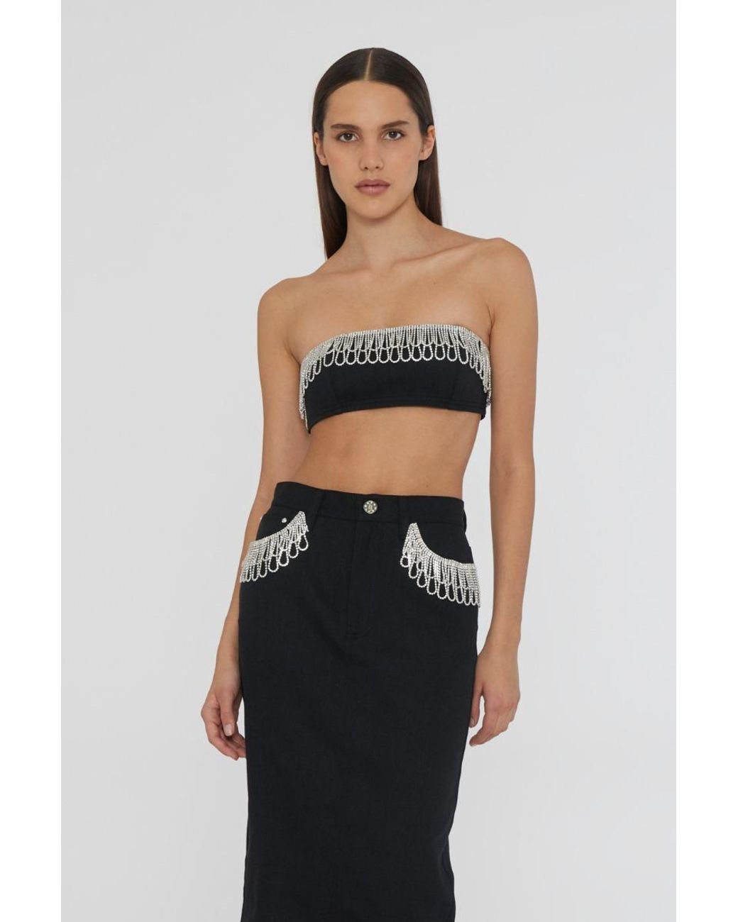 ROTATE BIRGER CHRISTENSEN Black Embellished Off-Shoulder Bandeau Top