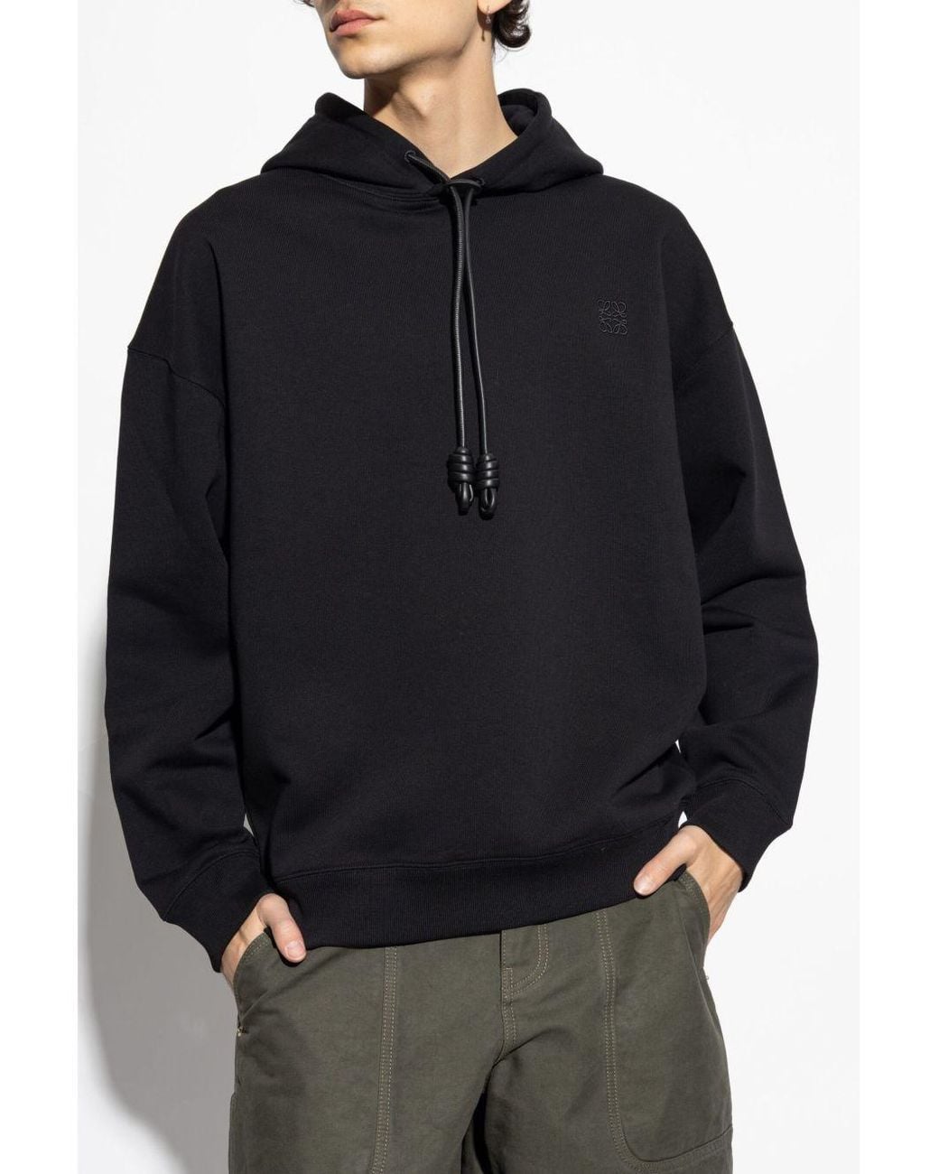 Loewe Black Long-Sleeved Drawstring Hoodie for men