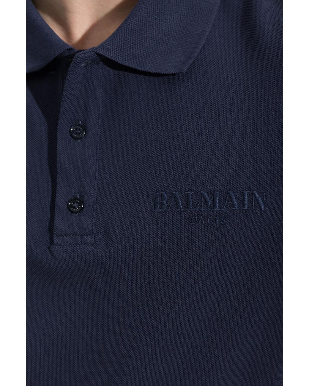 Balmain Blue Logo Embroidered Short-Sleeve Polo Shirt for men