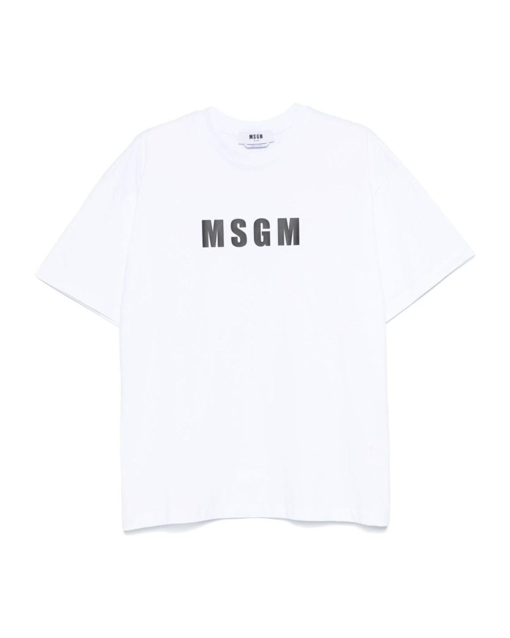 MSGM White Logo-Printed Crewneck T-Shirt for men