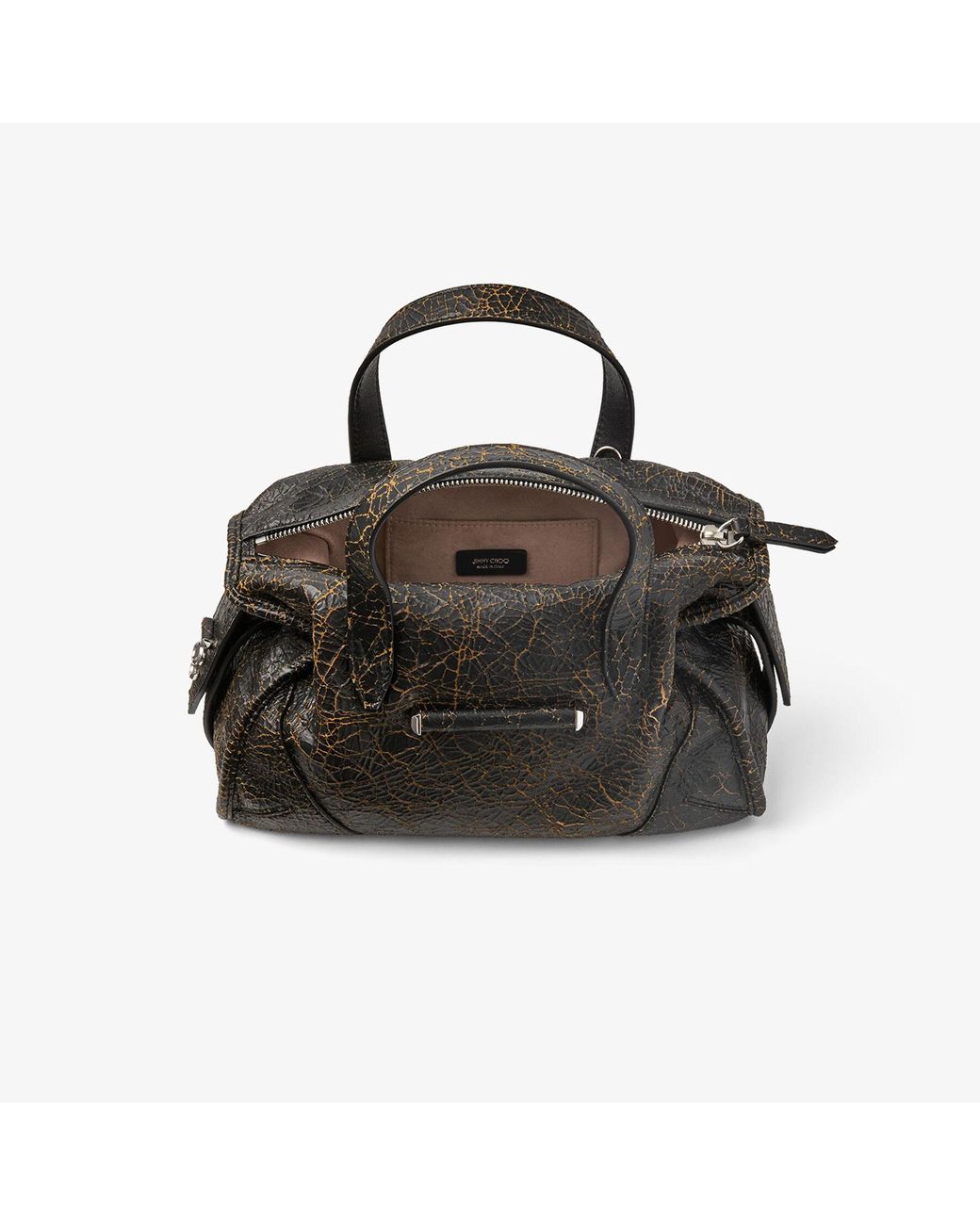 Jimmy Choo Black Crackle-Finish Glossy Leather Handbag