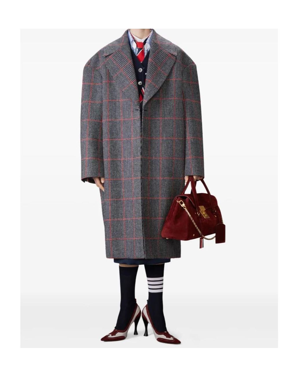 Thom Browne Red Argyle Intarsia V-Neck Cardigan