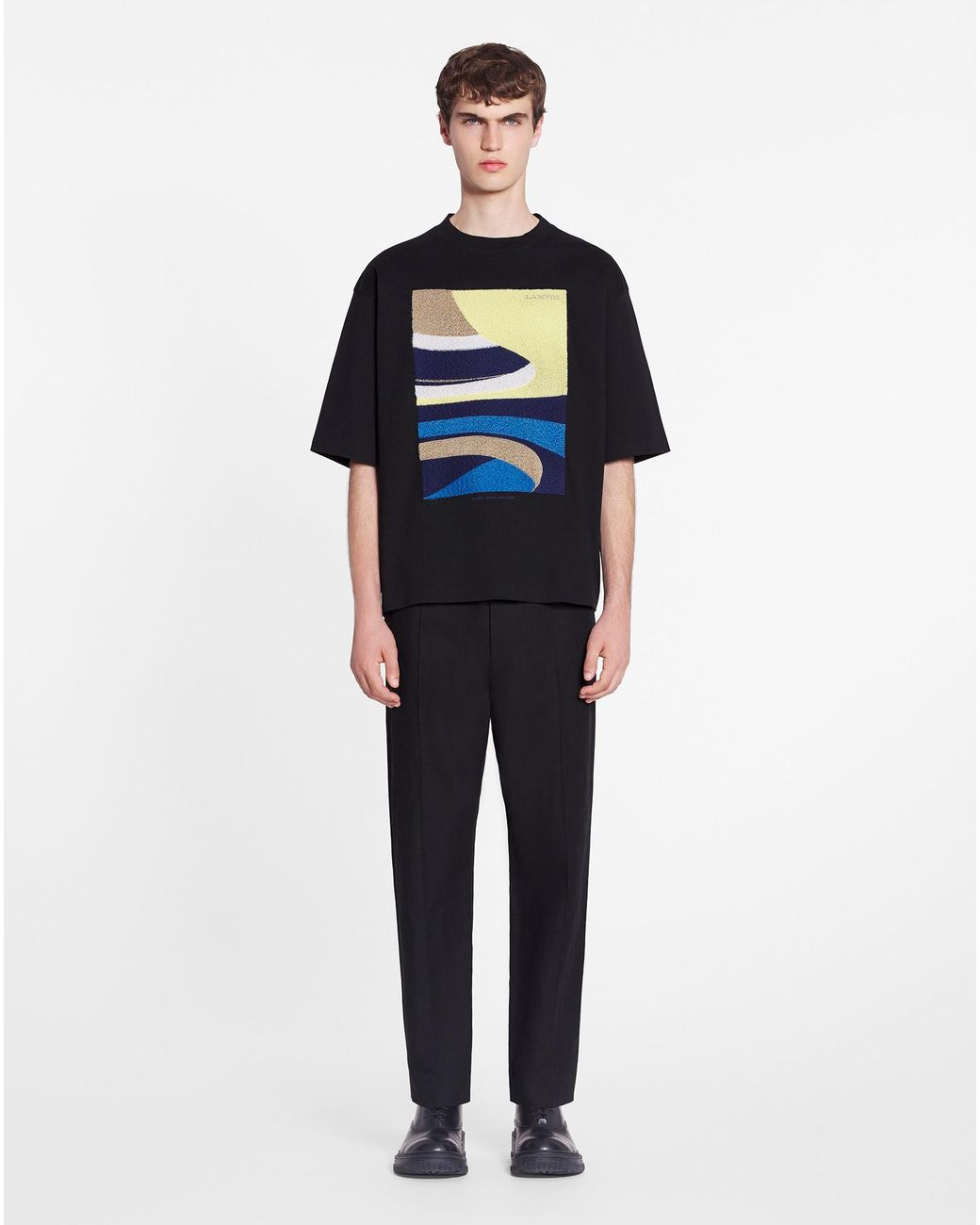 Lanvin Blue Daunou Embroidered Loose-Fit T-Shirt for men