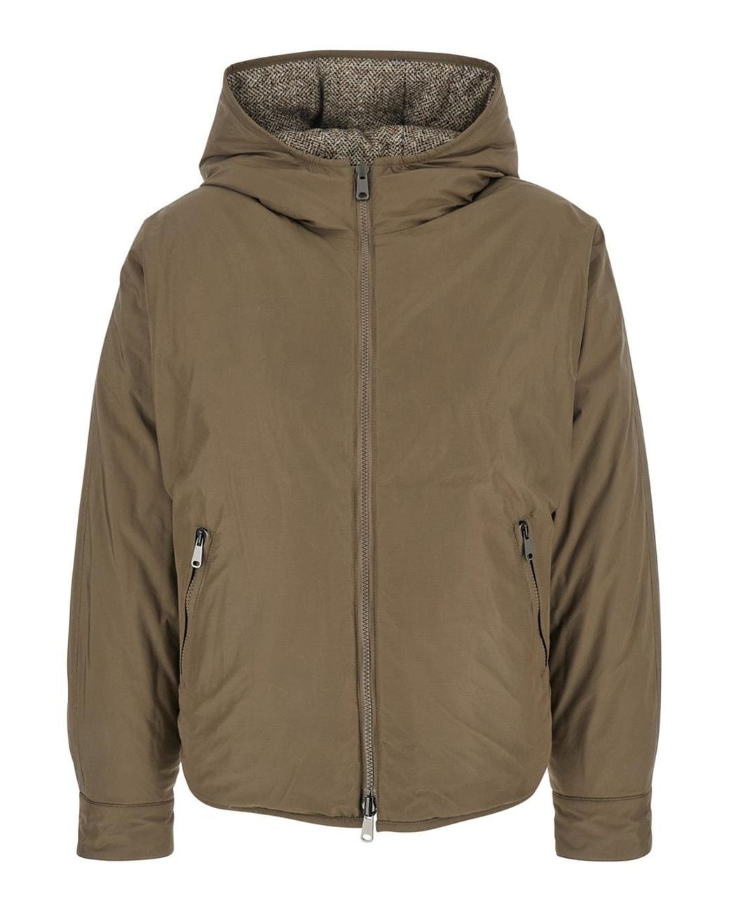 Brunello Cucinelli Gray Quilted Hooded Jacket