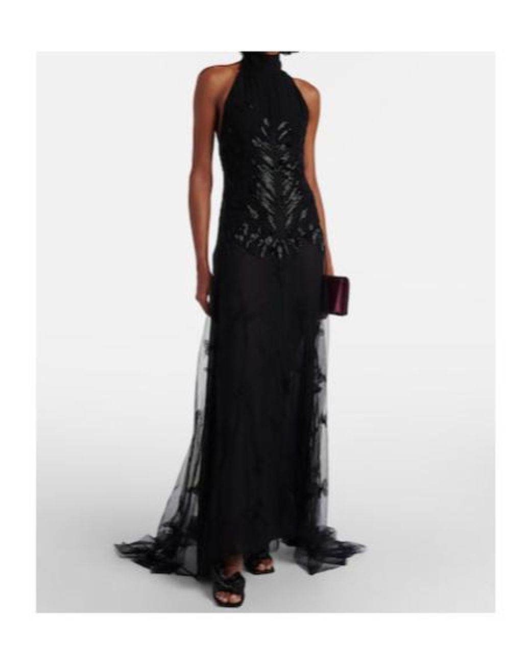 Blumarine Black Embellished Georgette And Lace Maxi Dress