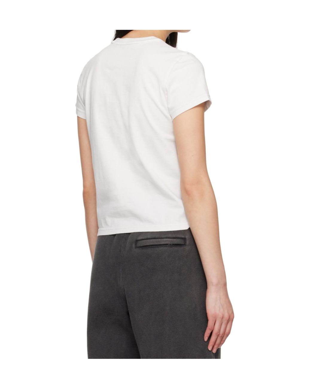 T By Alexander Wang White Logo Printed Cropped T-Shirt