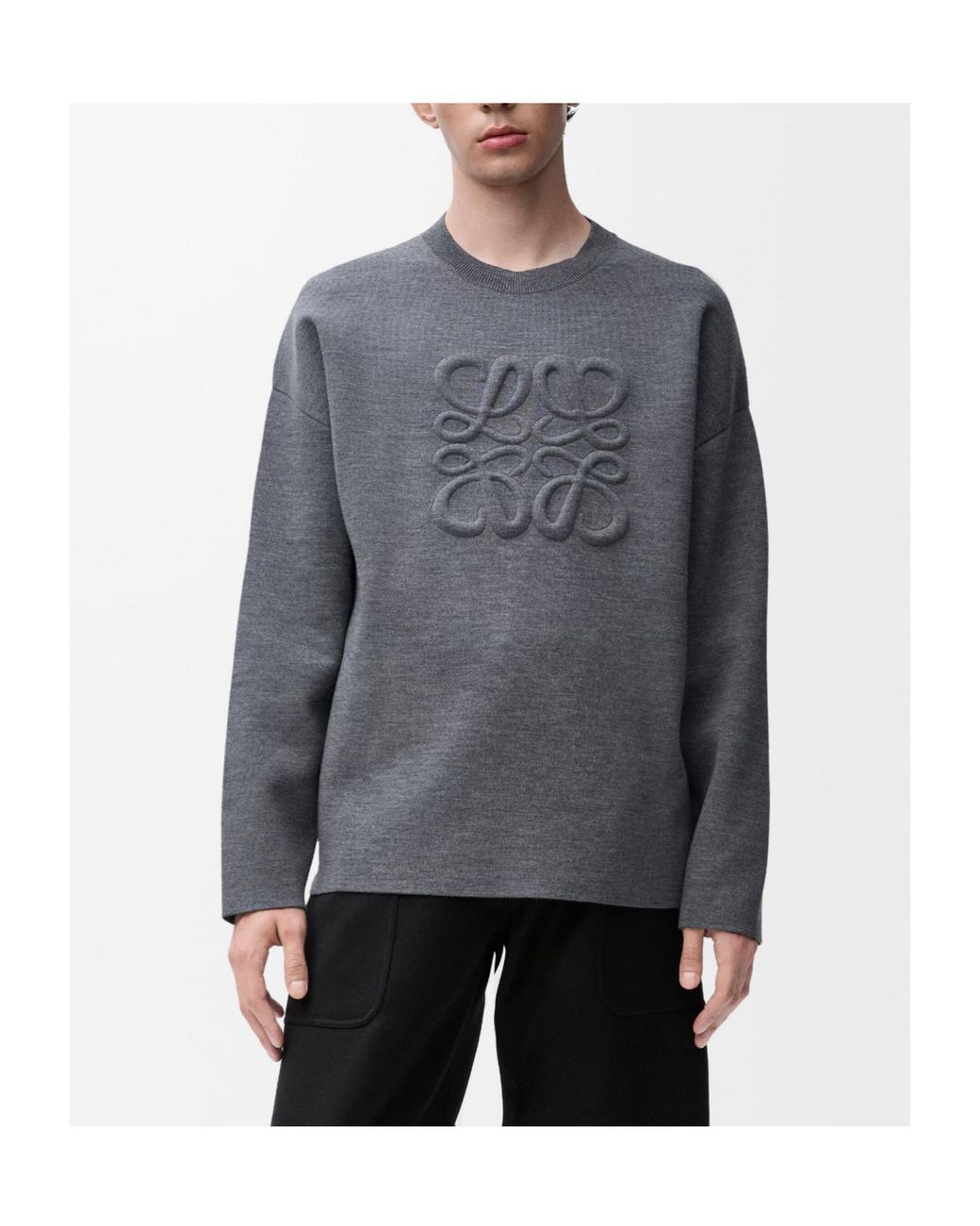 Loewe Gray Logo Detailed Crewneck Jumper for men