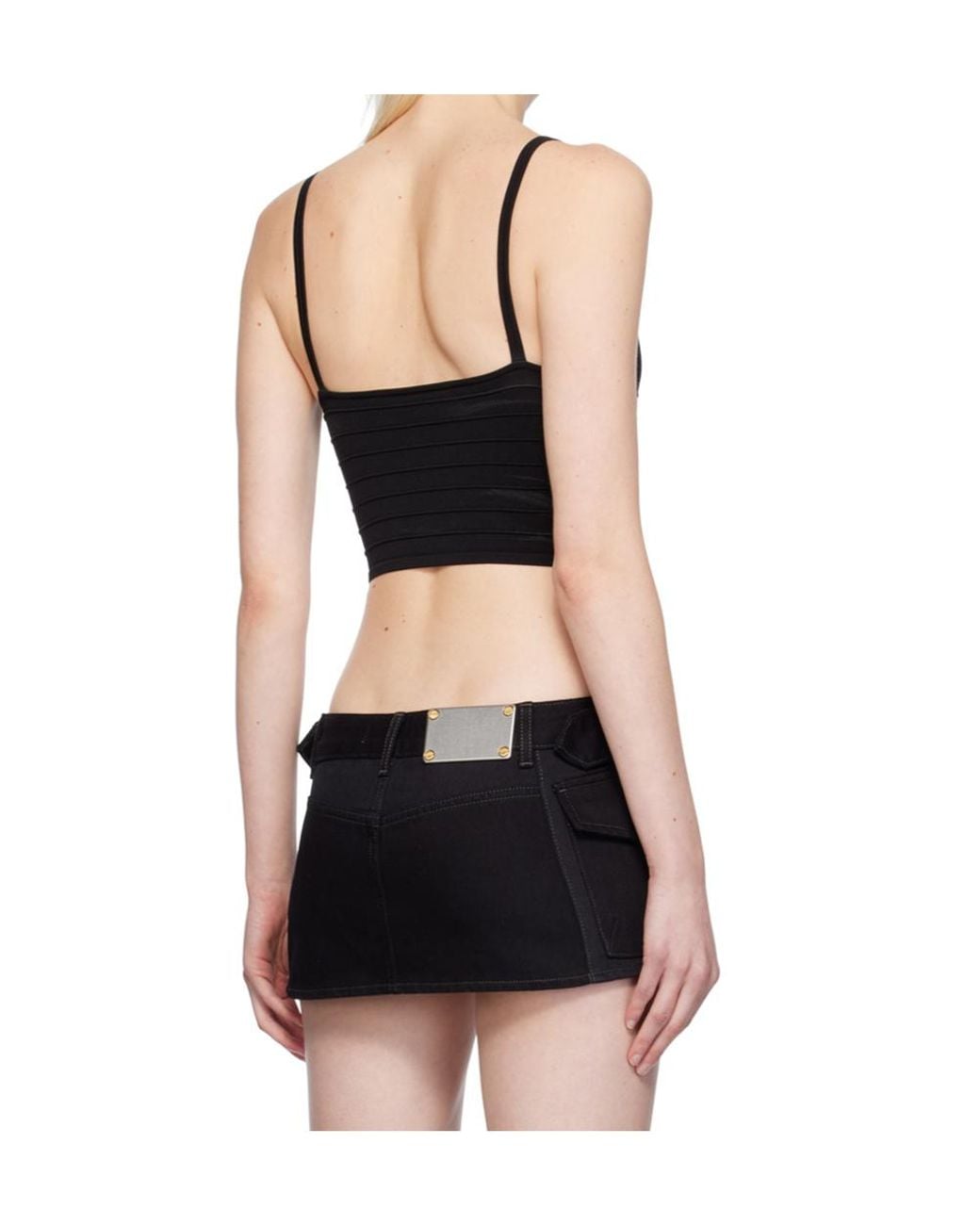 Dion Lee Black Ribbed Cropped Tank Top