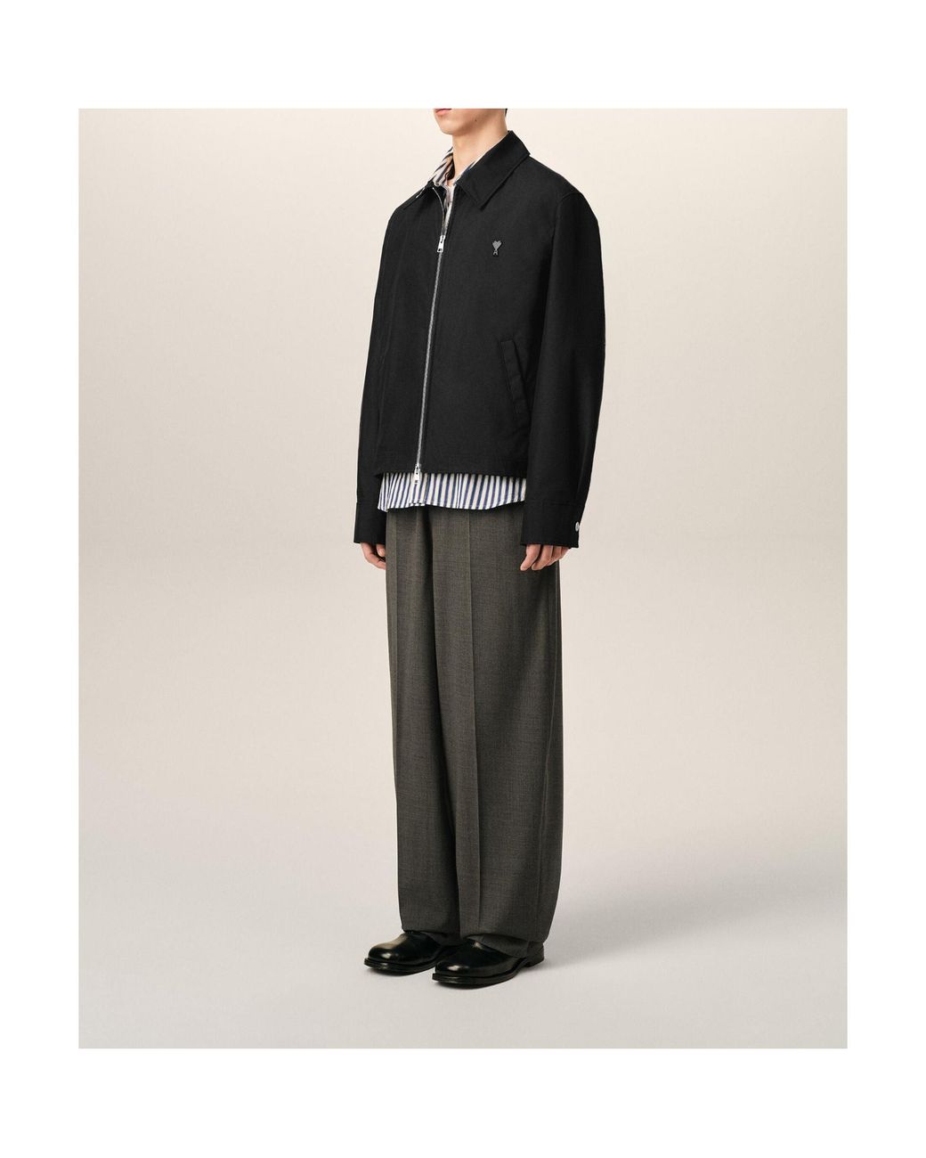 AMI Black Nylon Jacket With Ami De Coeur for men