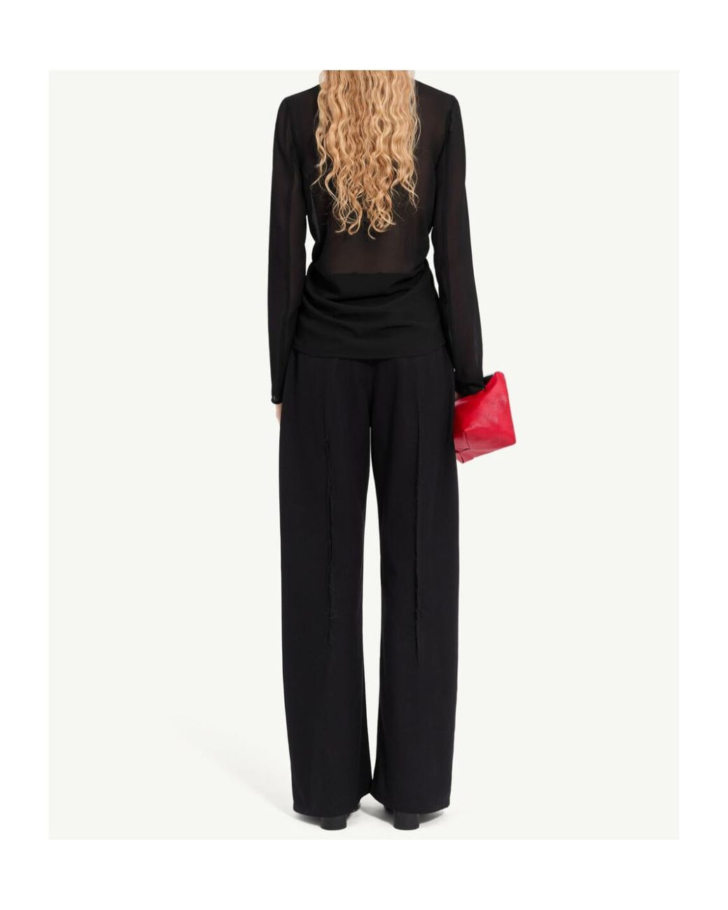 MM6 by Maison Margiela Black Gathered Chiffon V-Neck Top