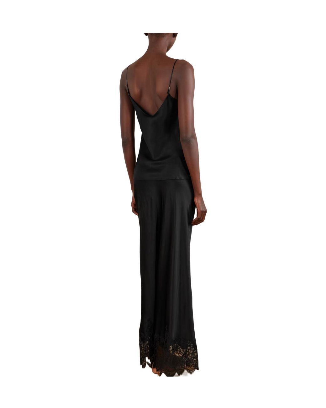Carine Gilson Black Lace-Trimmed Silk-Satin Camisole
