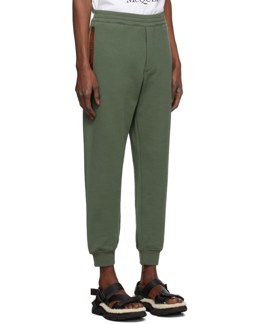 McQueen Green Logo Printed Elastic Waist Jogging Pants for men