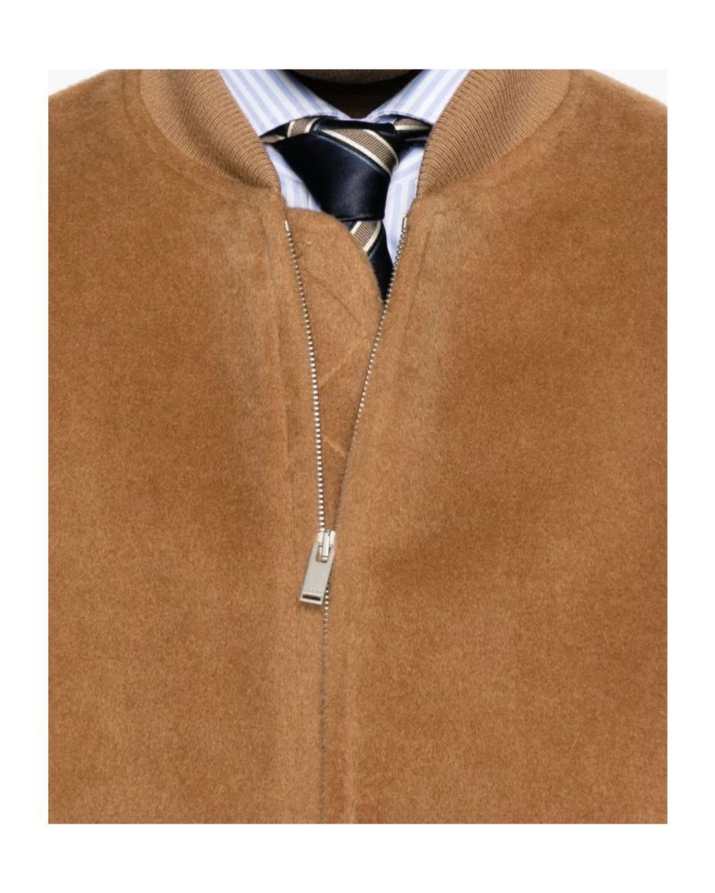 Lardini Brown Ribbed-Collar Wool Jacket for men