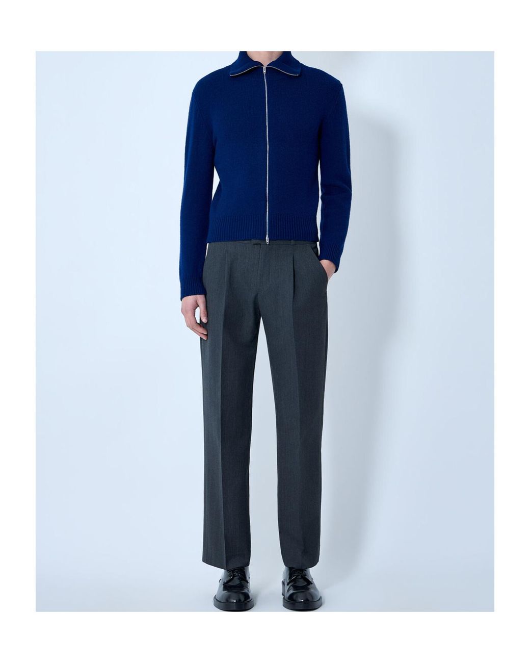 Jil Sander Blue Zip-Up High Neck Cardigan for men
