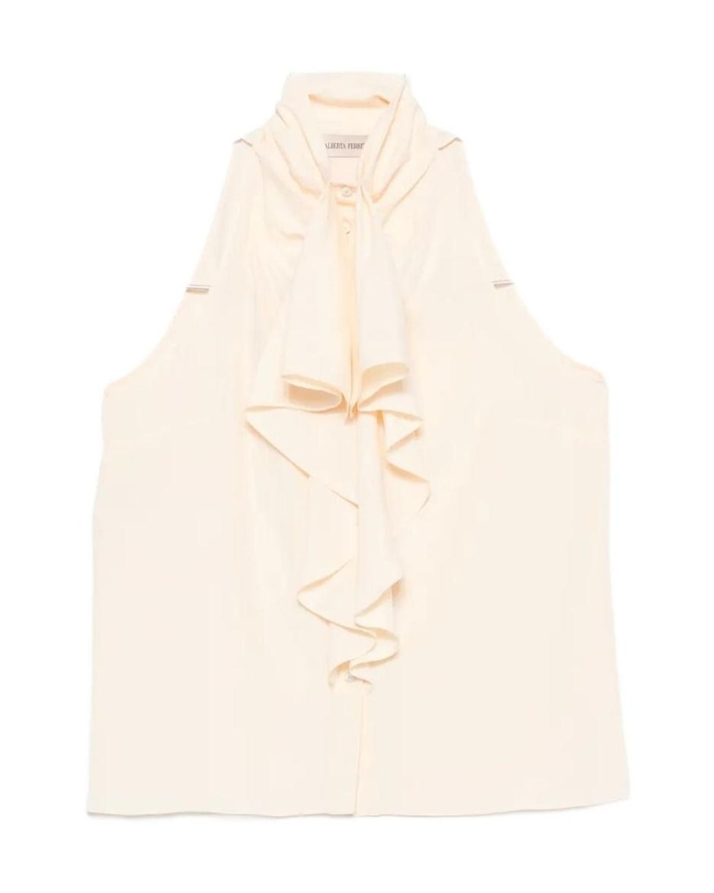 Alberta Ferretti Natural Ruffled Top