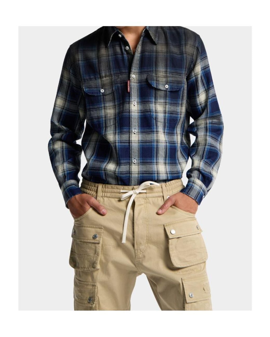 DSquared² Blue Long Sleeve Checked Shirt for men