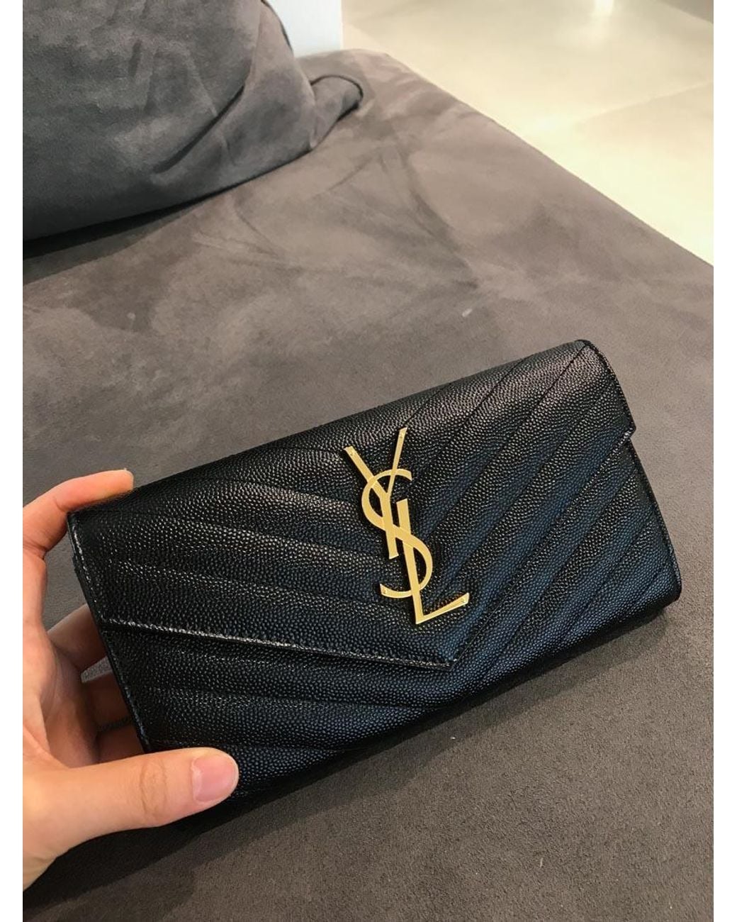 Saint Laurent Black Grain De Poudre モノグラム ウォレット
