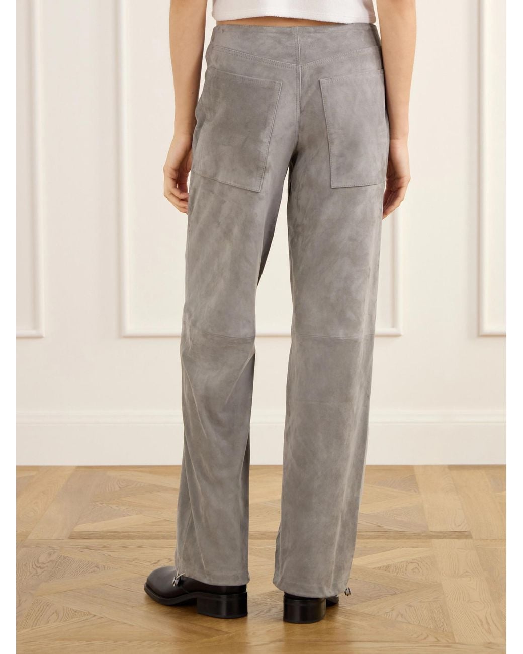 Still Here Gray Suede Low-Rise Straight-Leg Pants