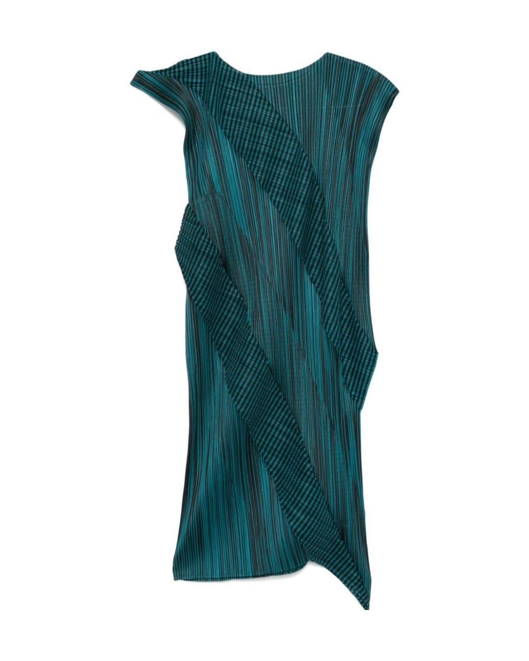 Pleats Please Issey Miyake Green Cosmic Rays Midi Dress