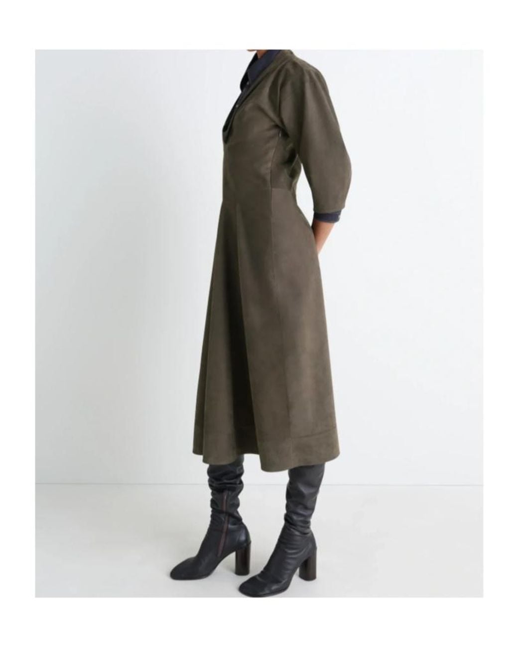Lemaire Green V-Neck Three-Quarter Sleeve Midi Dress