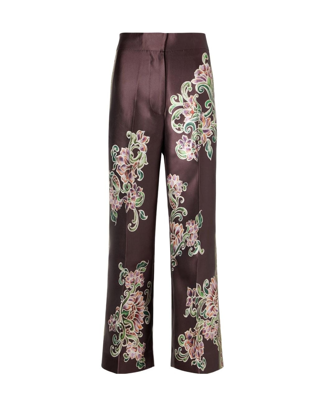 ALÉMAIS Brown Cropped Floral-Print Twill Flared Pants