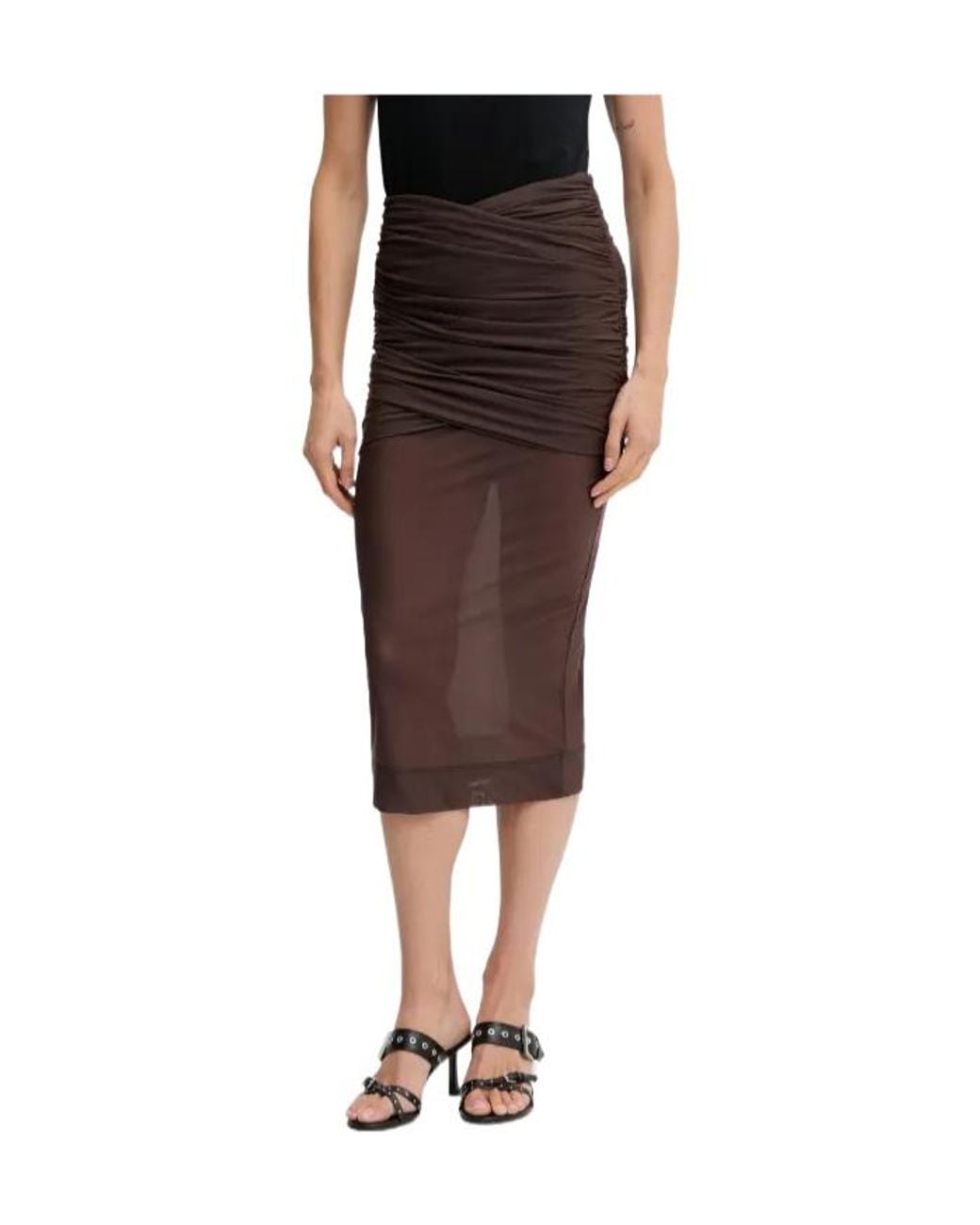 Aniye By Brown Scandal Ruched Semi-Sheer Midi Skirt
