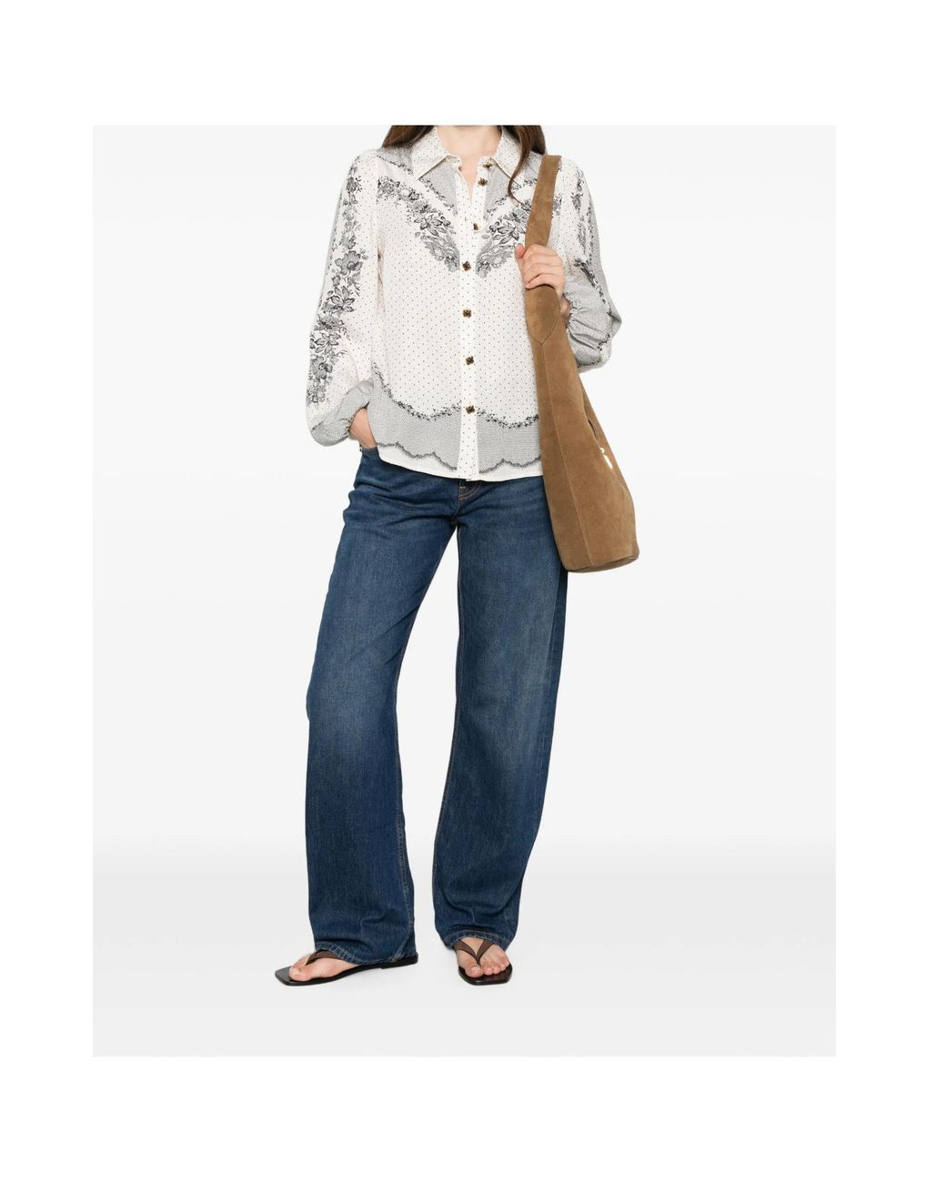 Twinset White Floral-Print Polka-Dot Blouse