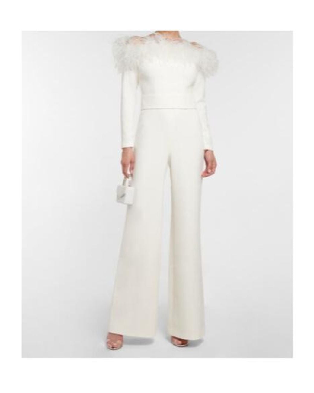 Safiyaa White Feather-Trimmed Jumpsuit