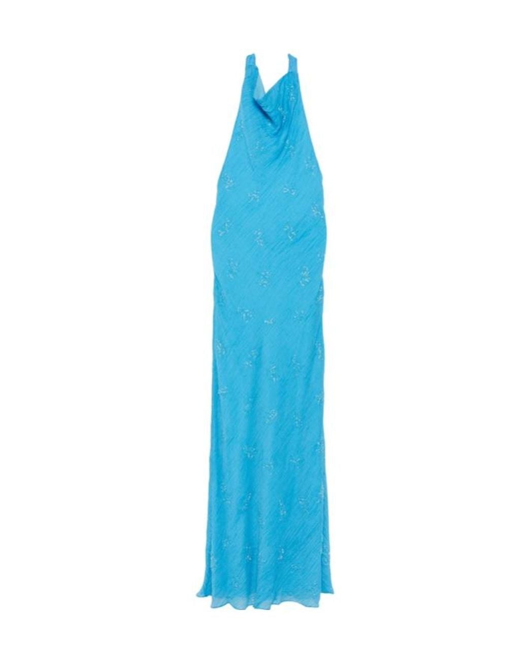 Staud Blue Roselle Beaded Halterneck Maxi Dress