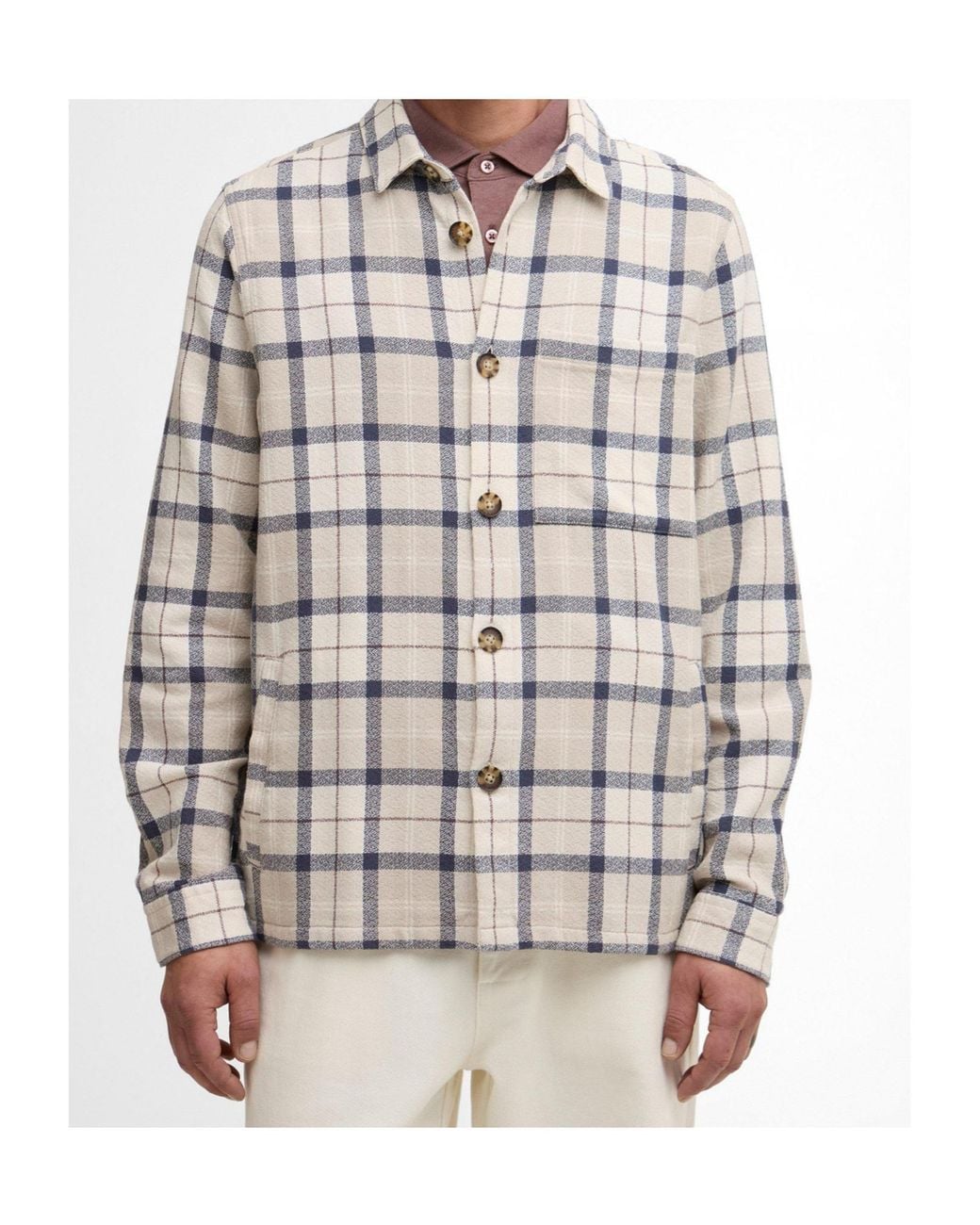 Barbour White Plaid Shirt-Style Casual Jacket for men