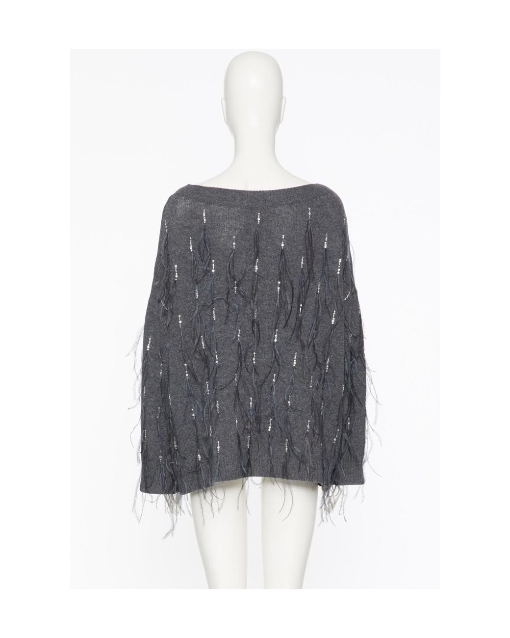 Valentino Gray Embroidered Wool Jumper With Feathers