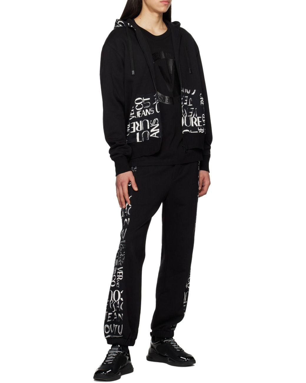 Versace Jeans Black Logo-Print Cotton Track Pant for men