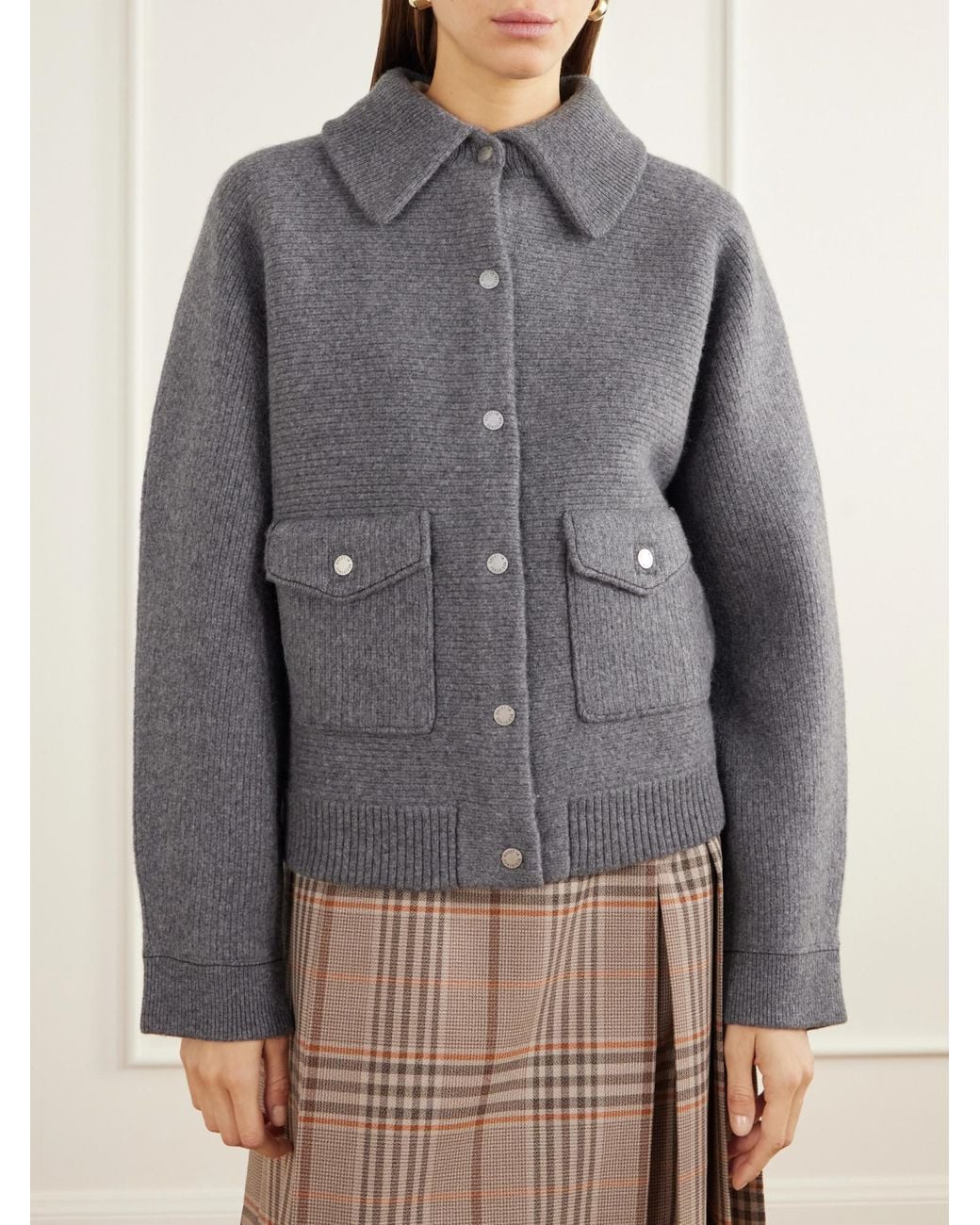 Guest In Residence Gray Rib-Knitted Felted Jacket
