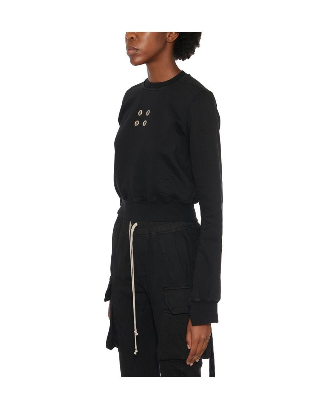 Rick Owens Black Eyelet-Embellished Cropped Crewneck Sweatshirt